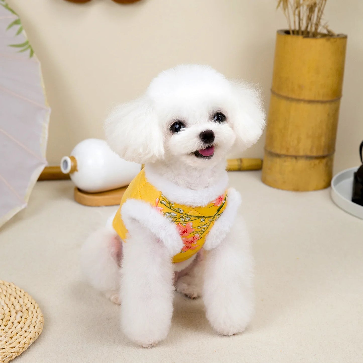 Vintage Pet Winter Warm Coat Puppy Clothes for Small and Medium Doggy Pomeranian Chihuahua Jacket With Flower Outdoor Clothing