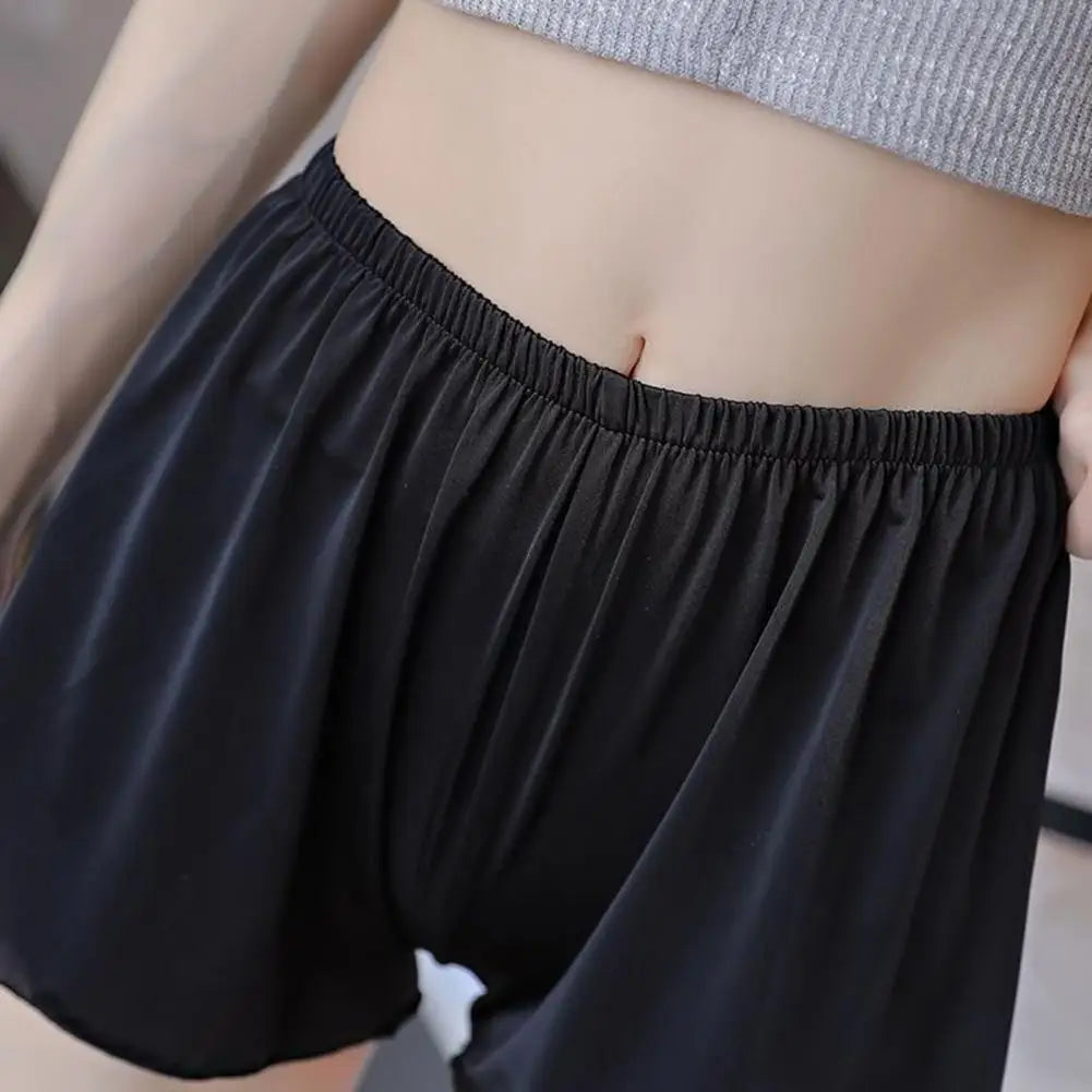 Women Safety Shorts Anti-exposure Breathable Thin Satin Seamless Homewear Underwear Loose Elastic Waist Summer Mini Pants