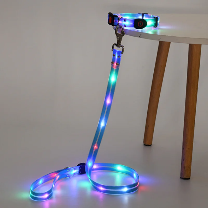 Pet Light-up Collar Leash LED Flashing Collar USB Charging Dog Walking Pulling Belt Adjustable Dog Collar Anti-Lost Pet Supplies