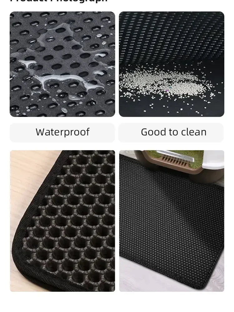 Non-Slip Waterproof Cat Litter Mat-Double Layer Washable Pet Floor Mat, Durable&Easy to Clean, Traps Litter for Cats&Small Pets