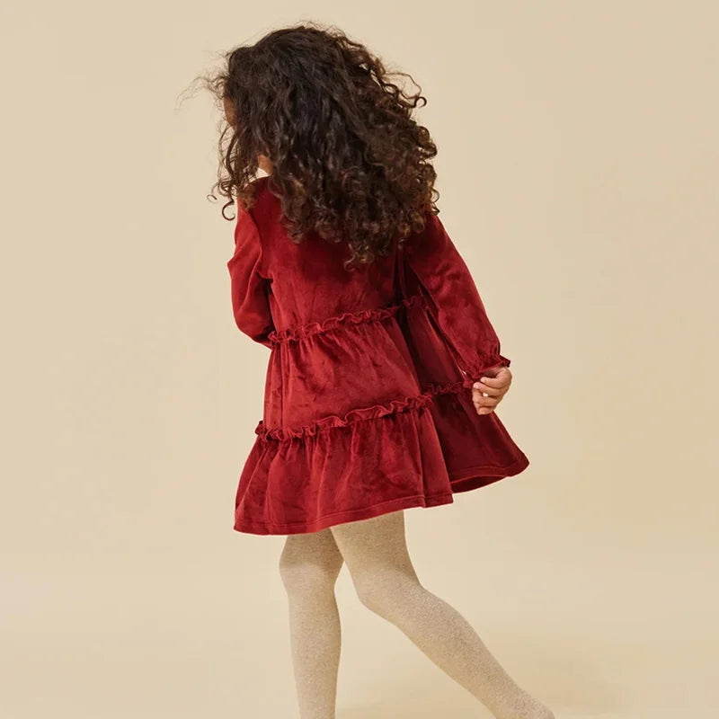 Autumn Winter Kids Christmas Dresses KS 2024 Velvet Bow Girl Princess Dress Baby Jumpsuit New Year Party Children's Clothing