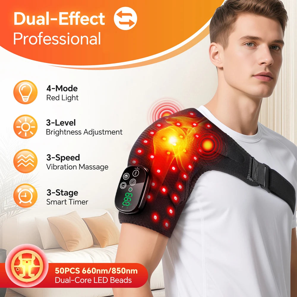 Multifunctional Shoulder/Knee Support Belt 660 and 850nm Red Light Shoulder Heating Vibration Massage Wrap Pad Warm Brace