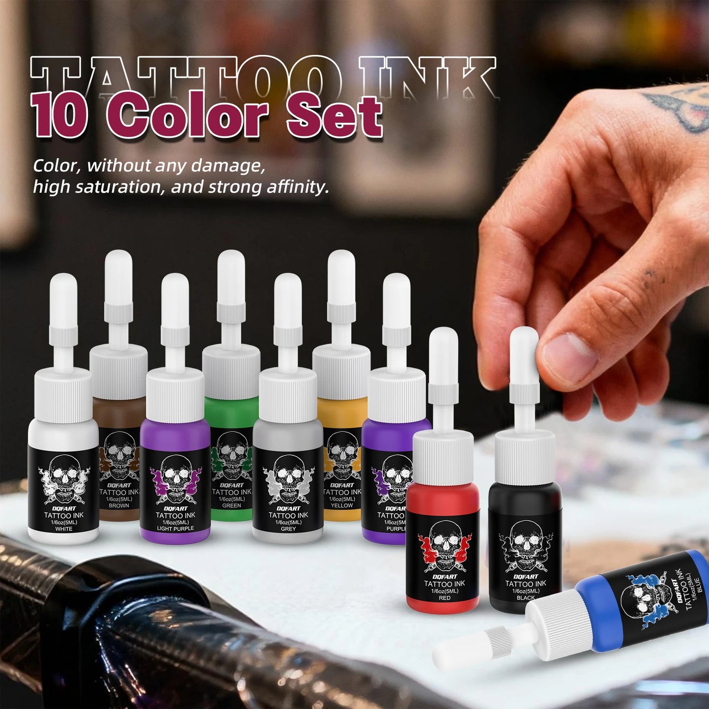 DQFART Tattoo Kit With 10Pcs 5ml Tattoo Ink 20Pcs Tattoo Ink Cups 10Pcs Tattoo Transfer Paper Tattoo Supplies Tattoo Accessories