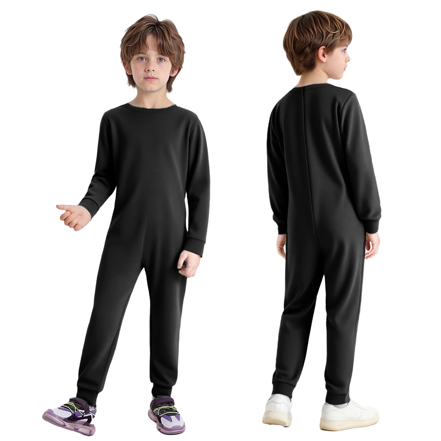 Children Special Needs Adaptive Clothing Solid Color Long Sleeve Zipper Back Jumpsuit Cotton Rompers Workout Sports Bodysuit