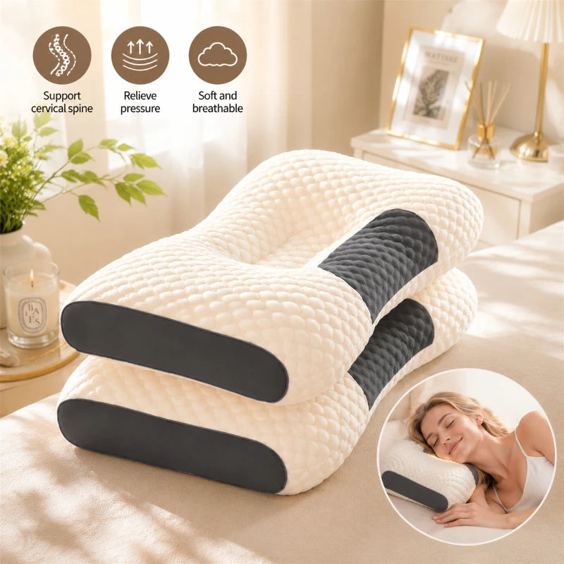 Cervical Orthopedic Almohada Neck Pillow, Soybean Fiber Massage Pillow for Sleep, Household SPA Neck Support, Comfortable Rest
