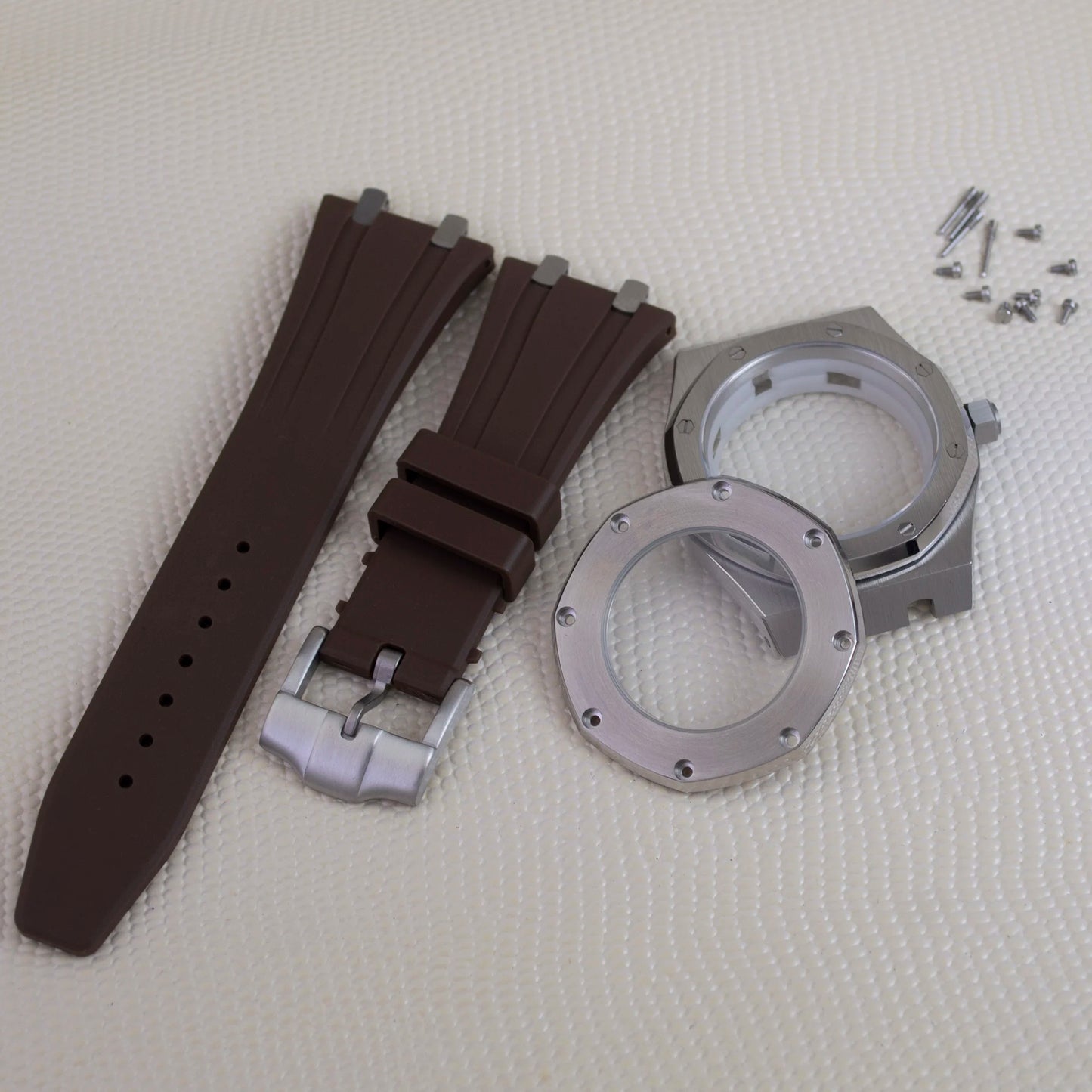 42mm Octagon Watch Case Rubber Strap Sapphire Crystal 10bar for 31.8mm Dial Royal Oak NH35 NH36 Movement Watch Modified Parts