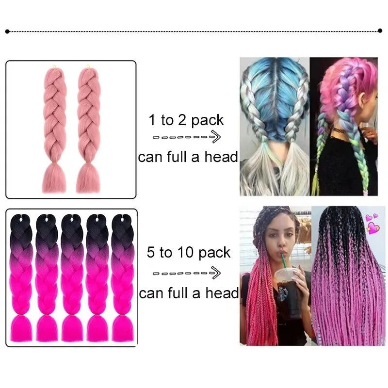 Synthetic 24Inch Long Jumbo Braids Extensions Yaki Straight Braiding Hair Afro Ombre Color Hair for Women