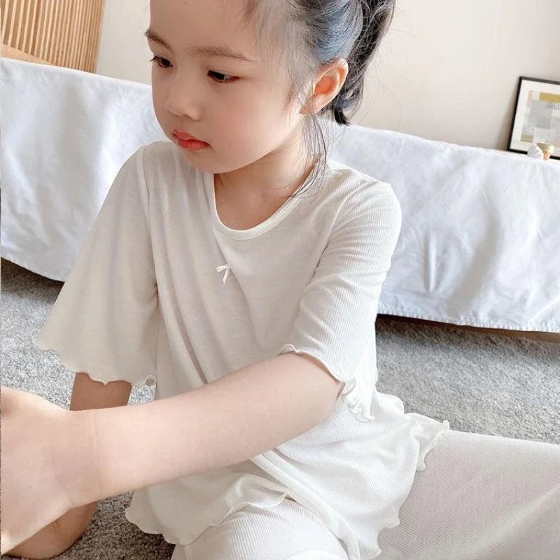 Girls Ice Silk Set Thin Children Homewear Clothes Summer Kids Air Conditioning Short Sleeve Children Sets Girl Pajamas Outfit