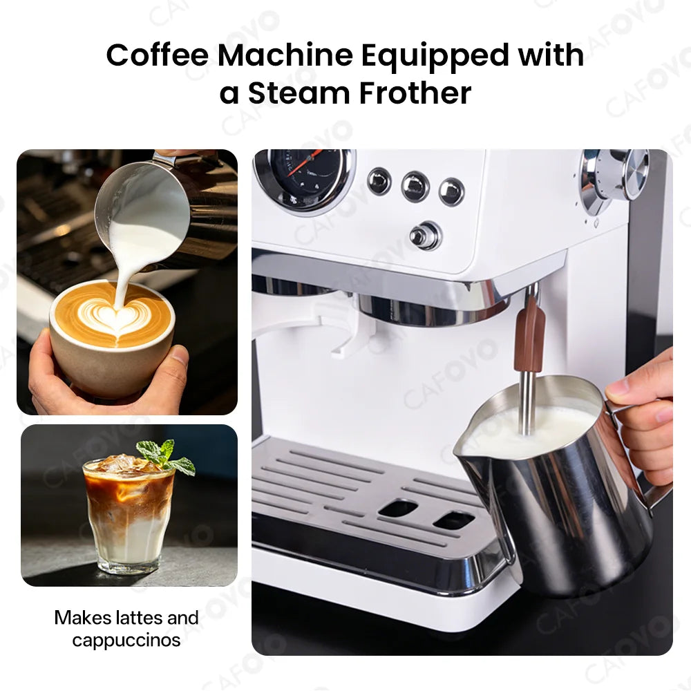 CAFOVO E161G 3-in-1 Semi-automatic Coffee Machine with Burr Grinder Frothing Milk for Home Barista Espresso & Cold Brew 220V