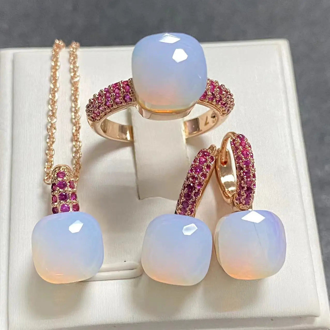 3Pcs/Set Women's Fashion Jewelry Gift Set - Rose Gold Plated Ring Earrings Necklace with Inlay Purple Zircon Crystal