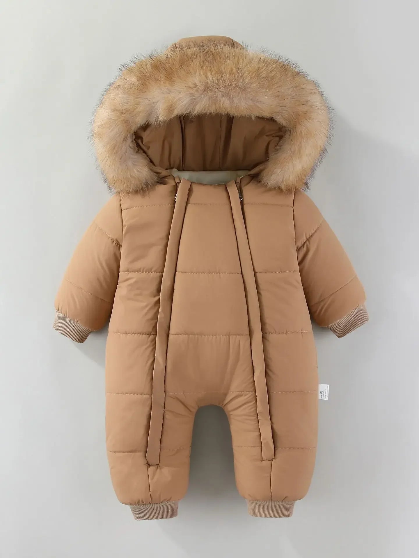 Newborn Baby Winter Snowsuit Furry Hooded Double Zipper Boys Girls Cotton Padded Jumpsuit 0-2Y Kids Warm Outwear Romper