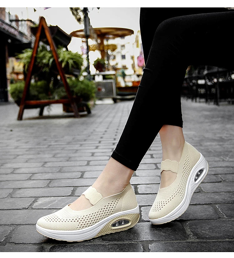 Solid Color Women Walking Shoes Air Cushion Non Slip Orthopedic Shoes Ladies' Casual Mother's Shoes Slip-On Lazy Loafers Sneaker
