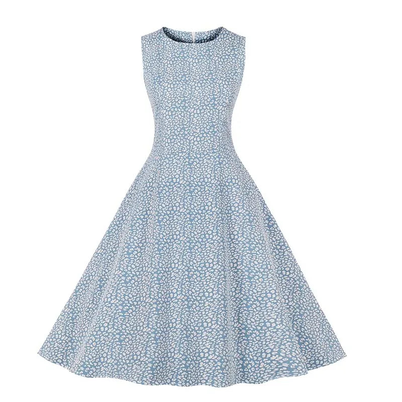 Sleeveless Floral Print Summer Dress Women Elegant Vintage Casual O Neck A Line Midi Party Sundress Vestidos With Belt