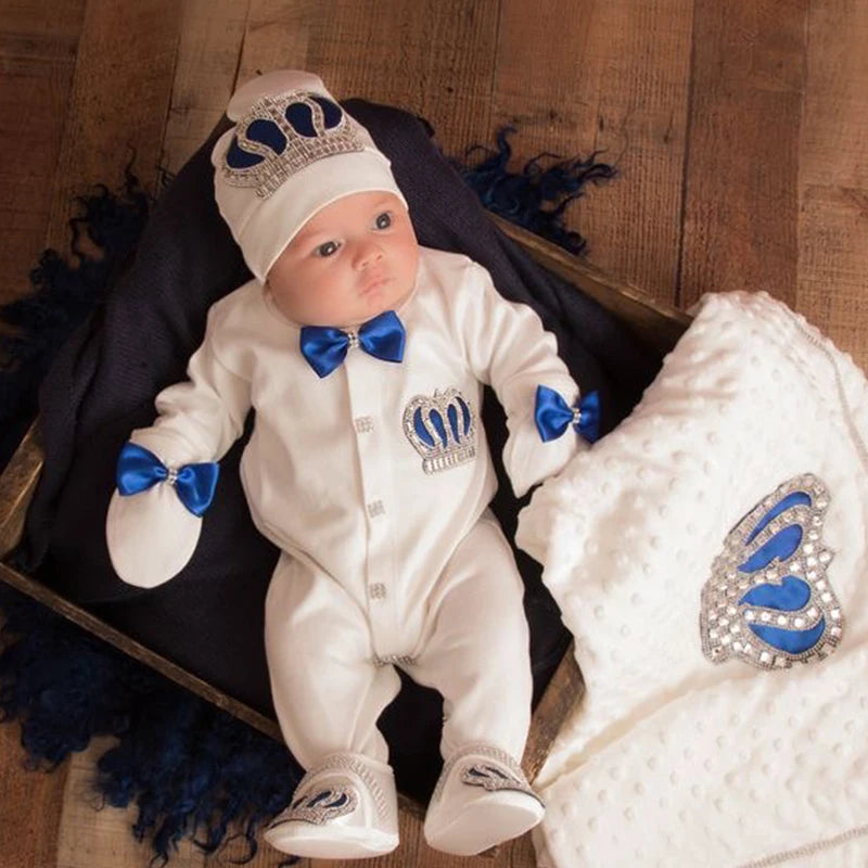Newborn Baby Boy Outfits Set Kids Clothing Real Cotton Infant Care Products Body Suit Shirt Pants Mittens Receiving Blanket