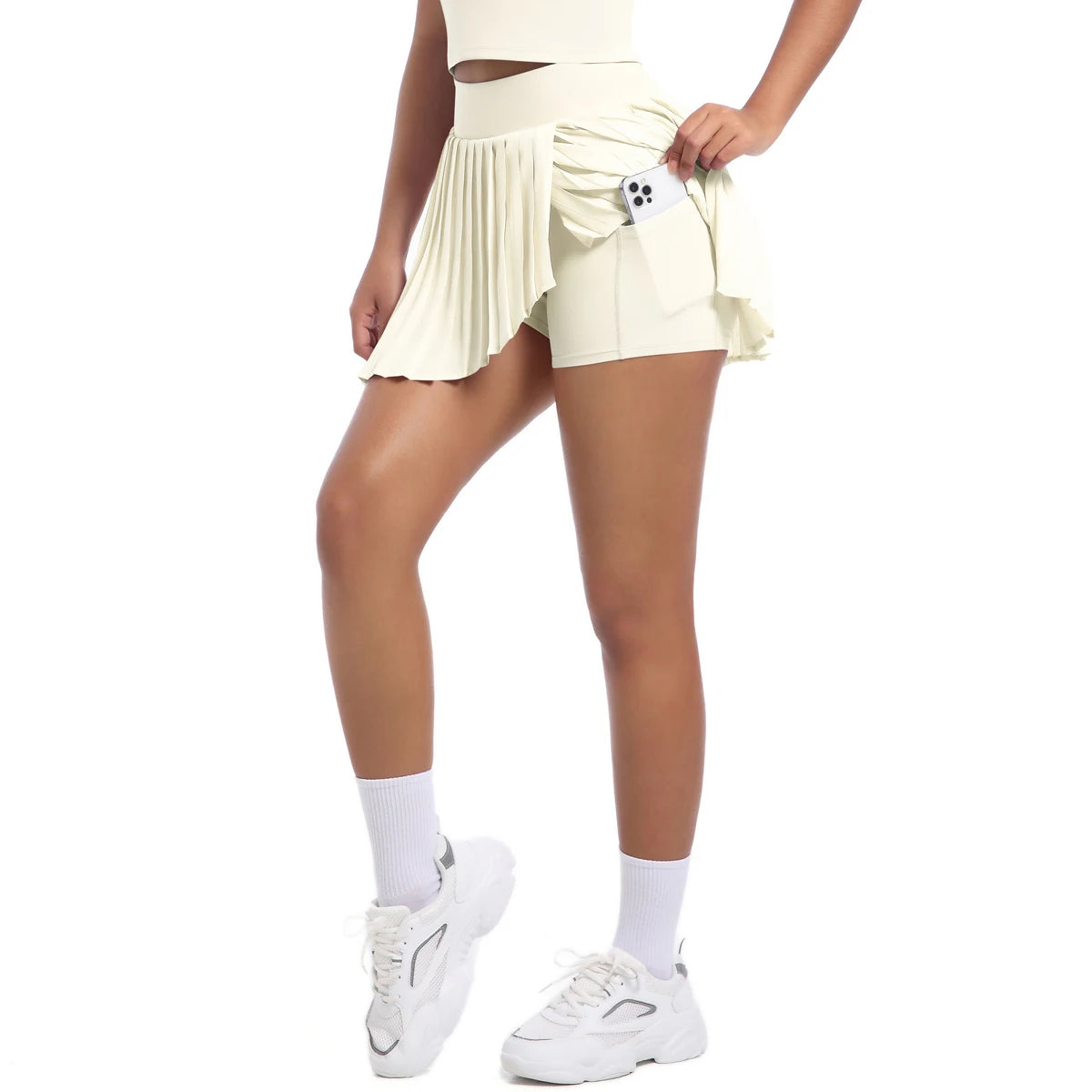 Breathable Pleated Skirt Women Jumpsuit Tennis Skirt Gym Running Yoga Short Skirt With Pockets Pleated Sports Tennis Skirts