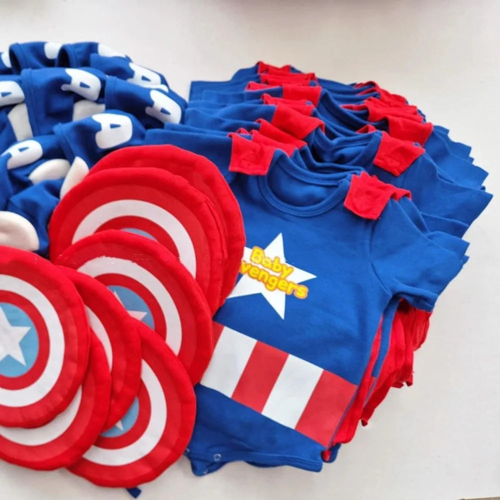 Fall 2025 Korean Superhero Baby Bodysuit Set Costume with Cape Shield & Hat for Cosplay Photoshoot One-Piece High quality Cotton