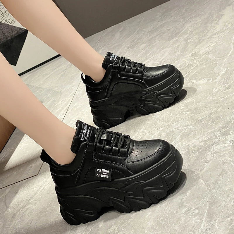 White Black Chunky Sneakers Women Spring Autumn Thick Bottom Dad Shoes Woman Fashion PU Leather Platform Sneakers Ladies Tennis