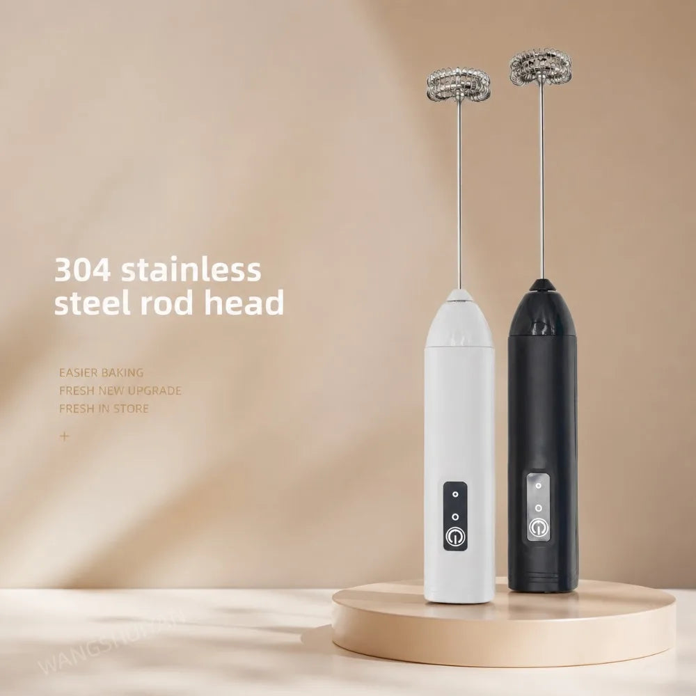 MINI Milk Frother USB Rechargeable 3 Speeds Foam Maker Coffee Whisk Mixer Electric Handle Blender Egg Beater