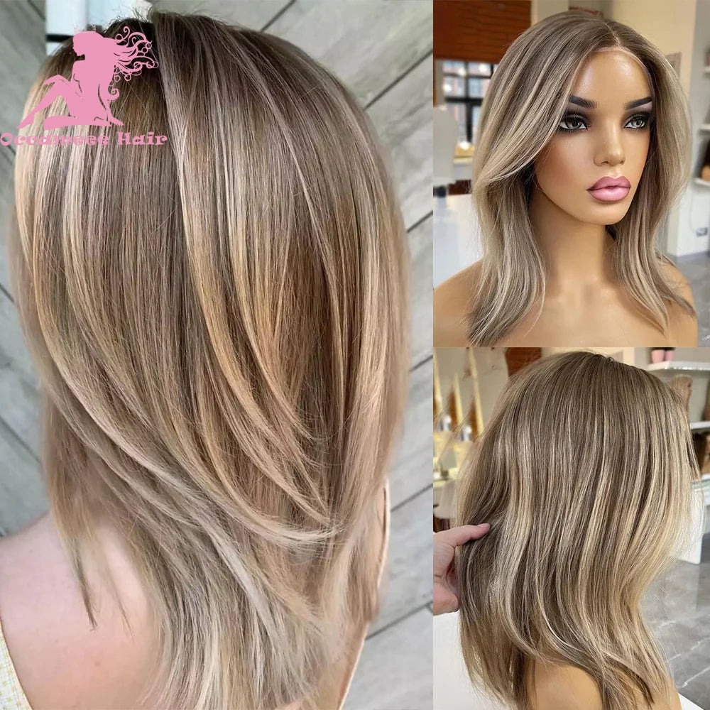 Human Hair Full Lace Brown Highlight Blonde Brazilian Virgin Hair Wigs 13x4 13x6 360 Frontal Wig PrePlucked Hd Transparent Lace