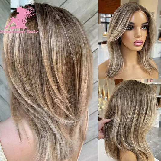 Human Hair Full Lace Brown Highlight Blonde Brazilian Virgin Hair Wigs 13x4 13x6 360 Frontal Wig PrePlucked Hd Transparent Lace