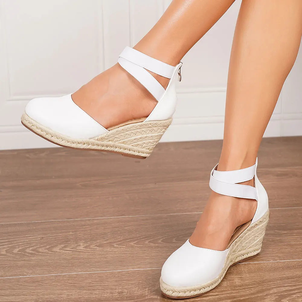 2025 Comfy Walk Big Size 43 Summer Lace Espadrilles Sandals Women Ankle Strap Platform Sandals High Heels Wedges Shoes Woman