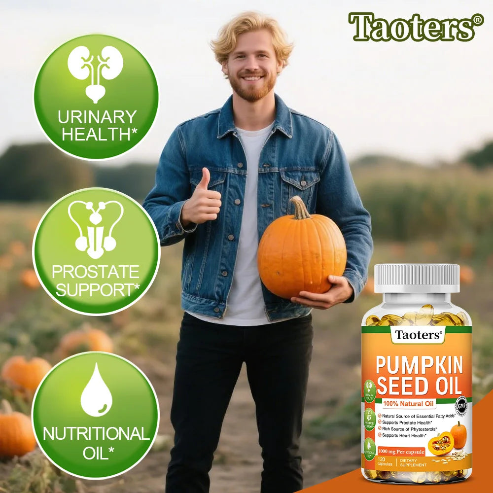 Pumpkin Seed Oil Capsules - Promotes Hair Growth, Urinary Tract and Prostate Health, Cardiovascular Support | Non-GMO