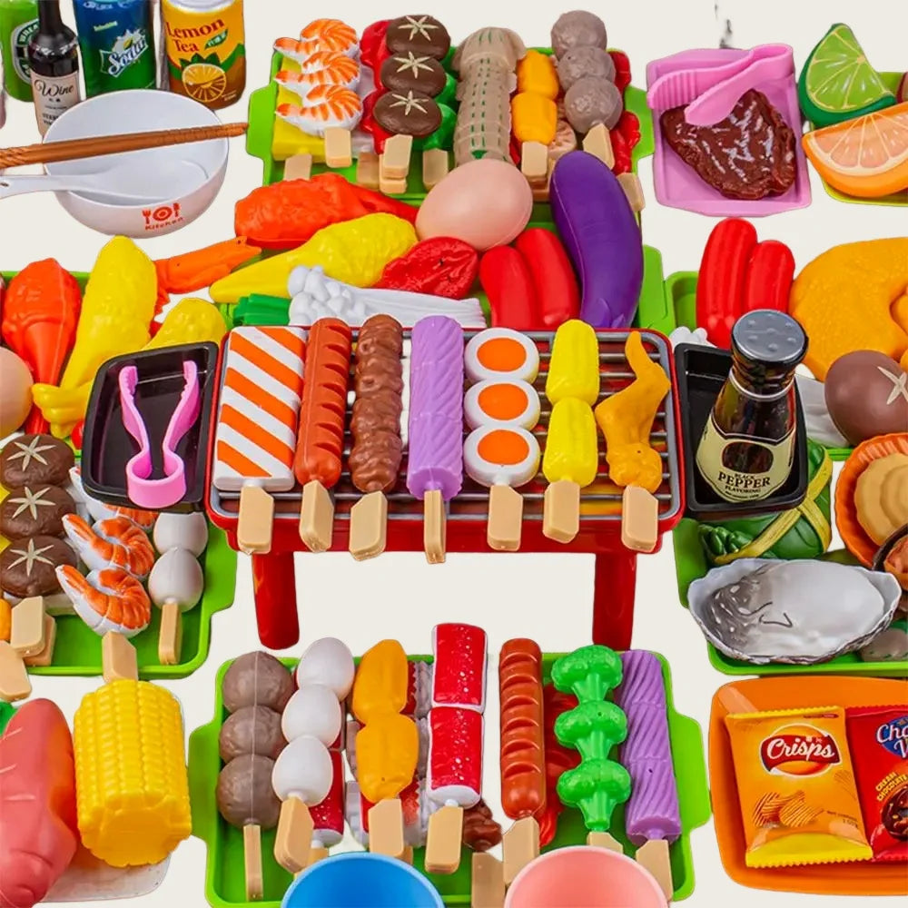 Baby Dress Up Kitchen Toys BBQ Set Kids Simulated BBQ Cookware Cooking Simulated Food Cosplay Educational Gift Toys