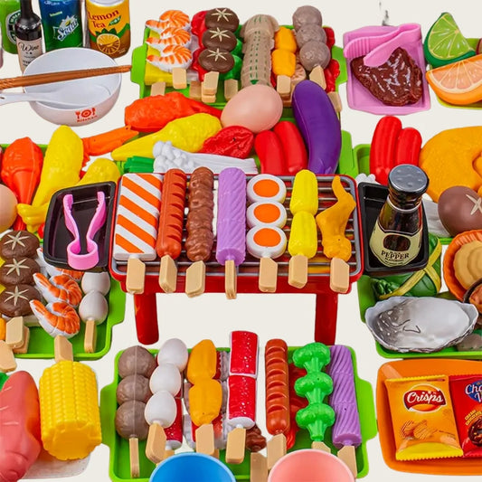 Baby Dress Up Kitchen Toys BBQ Set Kids Simulated BBQ Cookware Cooking Simulated Food Cosplay Educational Gift Toys