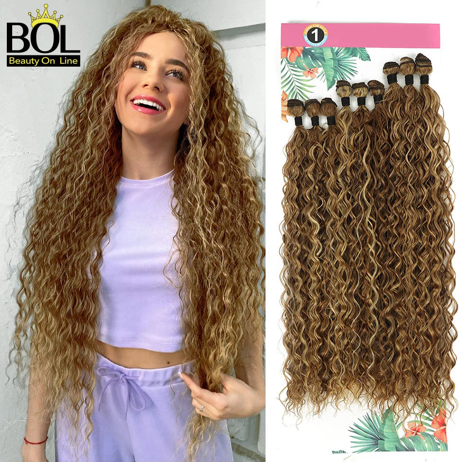 BOL Curly Hair Bundles 20 24 28Inch Long Synthetic Hair Exetension Fake Hair For Women Water Wave Heat Resistant 9Pcs Full Head