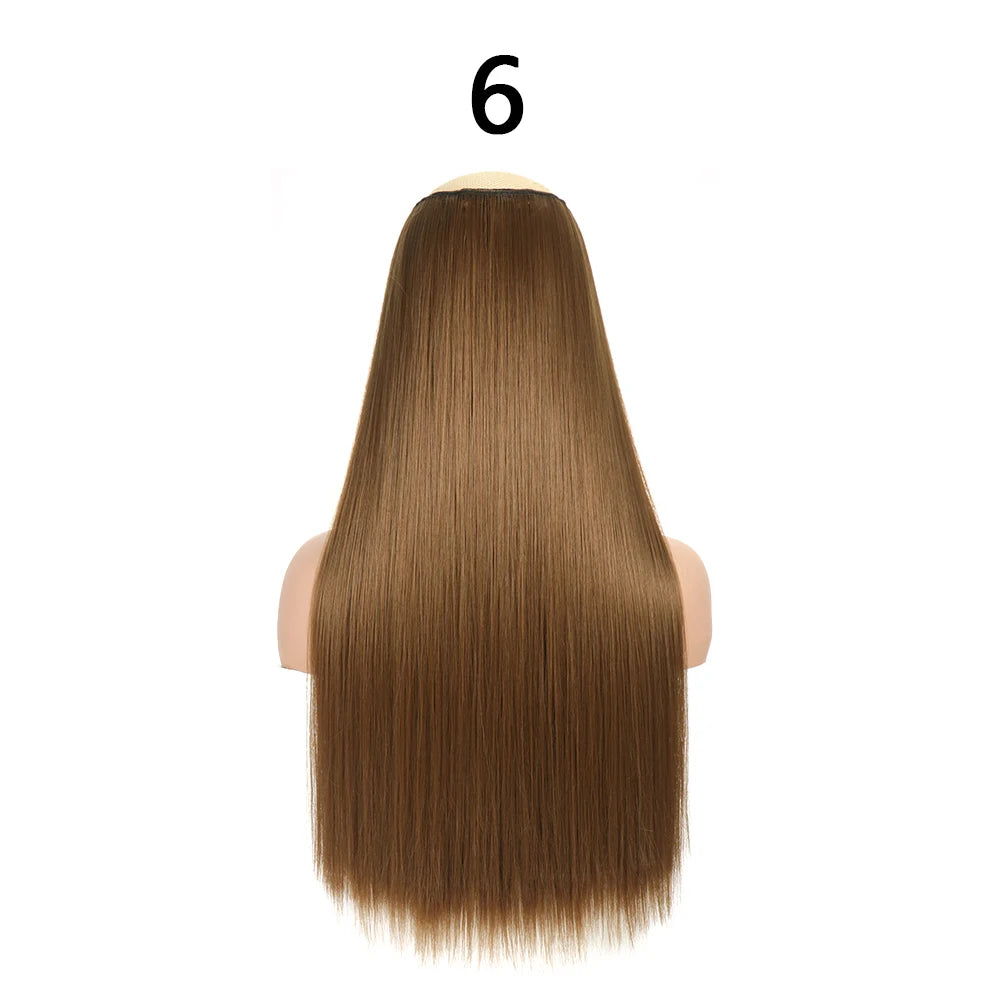 Synthetic 24Inch Hair Extensions OnePiece 5 Clips Long Straight Hairstyle Heat Resistant Fake Hairpiece For Women Natural Brow