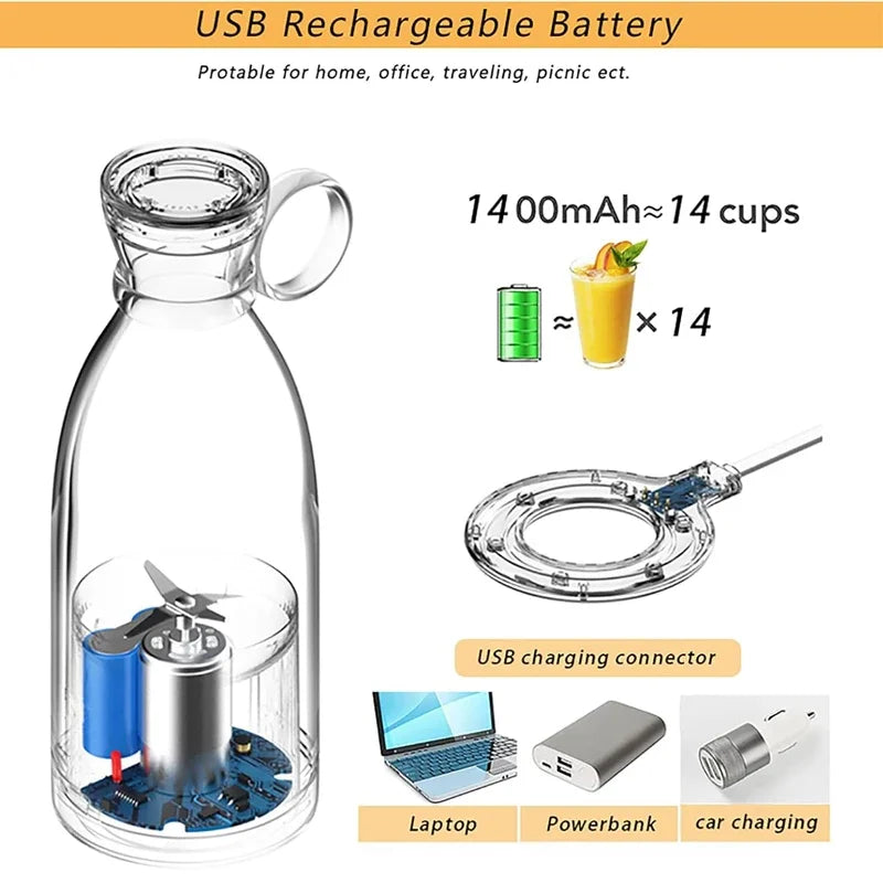 Ready Stock 350ml Portable USB Juicer Cup Mini Blender Fruit Juice Mixer Ice Crusher Smoothie Maker for Home Travel Outdoor