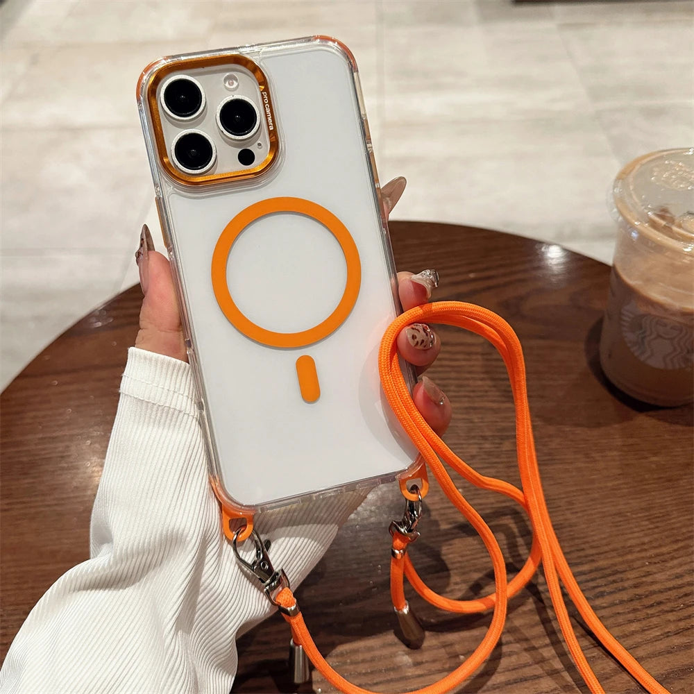 Crossbody Lanyard Necklace Transparent Magnetic For Magsafe Case for iPhone 17 15 11 12 13 14 16 Pro Max Plus Anti-lost Cover