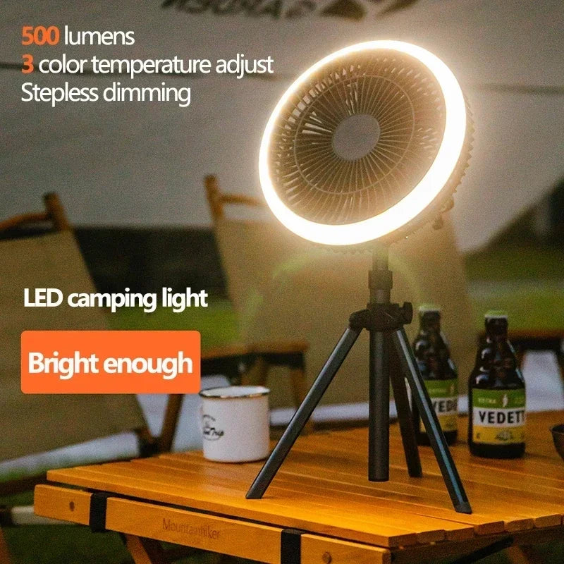 Outdoor Portable Remote Control Camping Fan Retractable Tripod Floor Fan USB Rechargeable 10000mAh Tent Ceiling Fan Ventilator