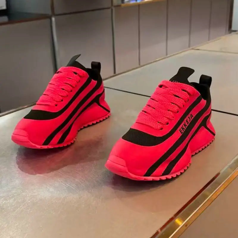 Chunky Sneakers Men Designer Soft Sole Sport Shoes Fashion Casual Leather Fabric Mesh Breathable Height Increased Platform Shoes