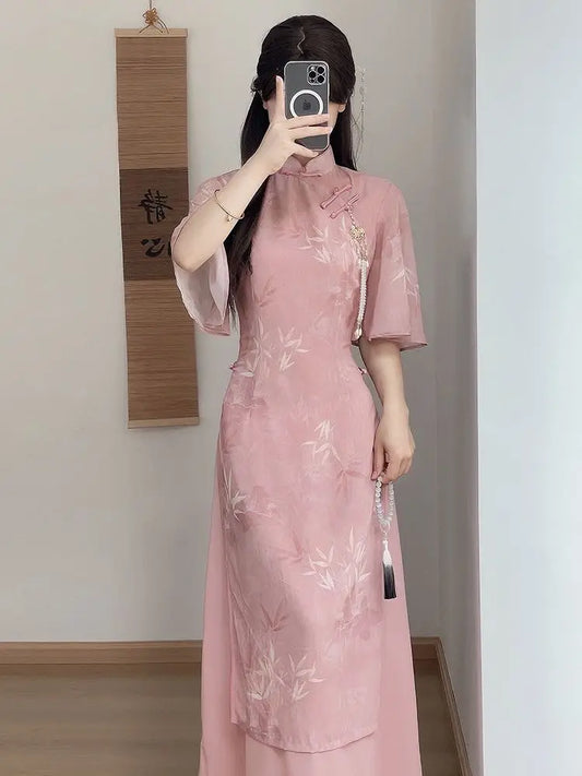New Chinese Pink 2025 New Slim and Slim Summer Dress