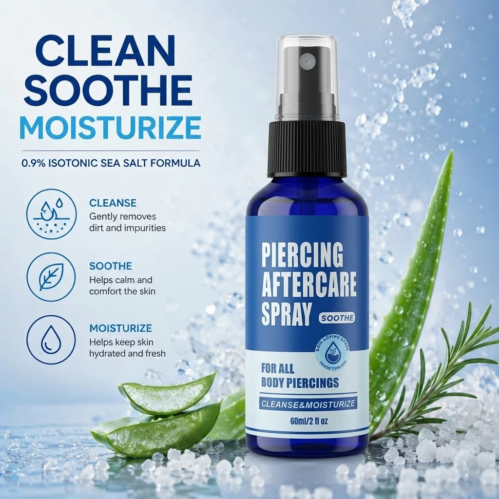 Piercing Aftercare Spray 60ML Saline Fine Mist Ear Nose Septum Belly Button Cartilage Piercing Cleaner Spray Care Supplies Kits