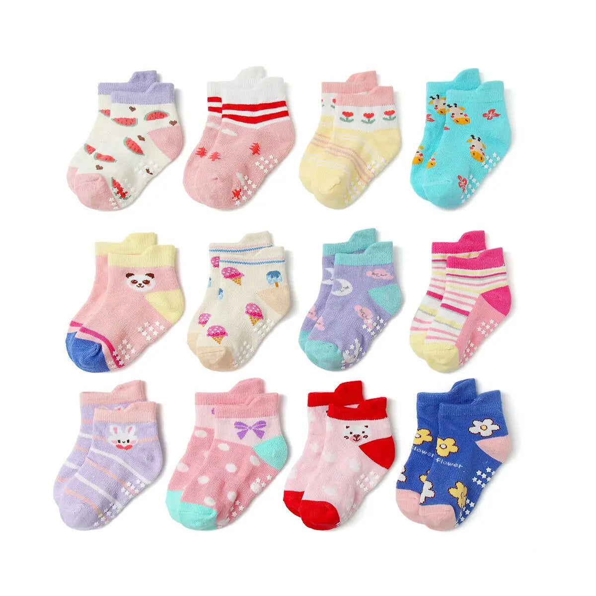 12 Pairs/Lot Cotton Baby 's Floor Socks Boys Girls Non-slip Boat Low Cut Sock with Rubber Grips 1-5Years