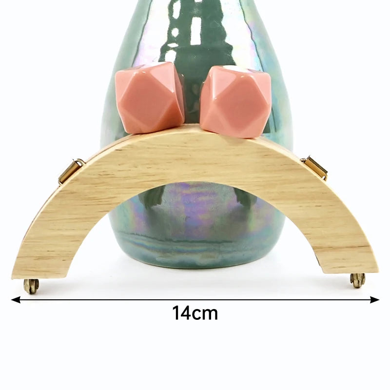 1Pc 14cm Mini Wooden Bag Handle Colored Beads Purse Frame Kiss Clasp Wallet Clourse Clip DIY Handmade Bracket Bags Accessories