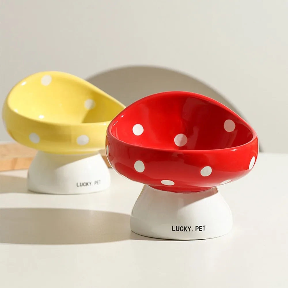 Ceramic Neck Protection Pet Bowl High Feet Slanted Mouth Mushroom Cat Bowl Anti-black Chin Anti-knockover Pet Food Bowl