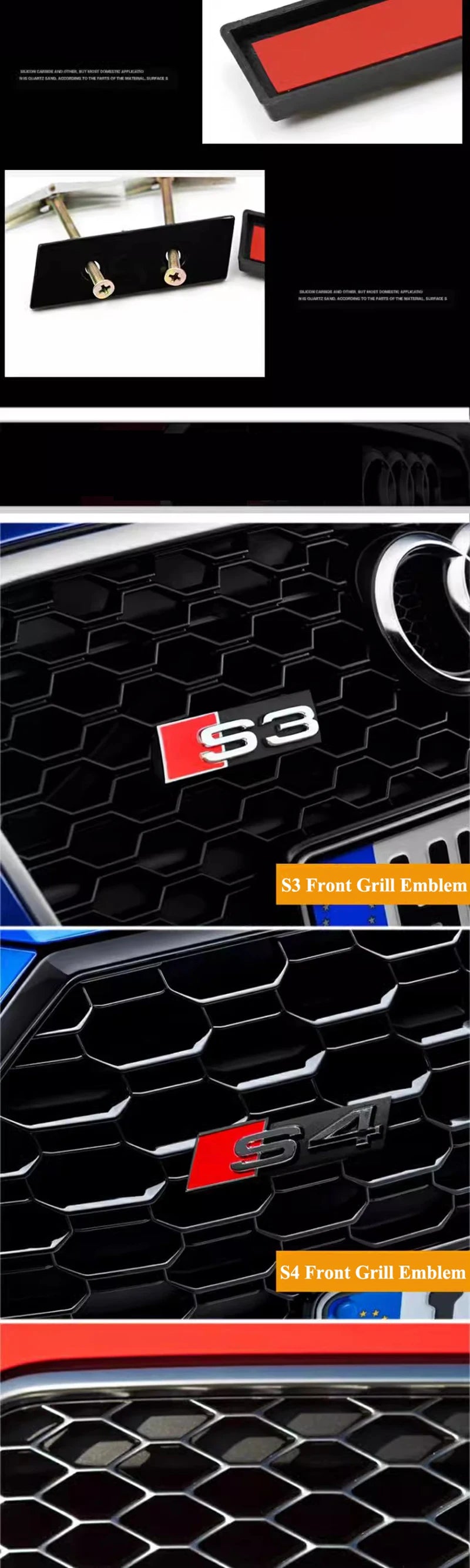 3d ABS Chrome Black Logo S3 S4 S5 S6 S7 S8 Emblem Honeycomb Car Front Grille Bdage For Audi S 3 4 5 6 7 8 Accessories