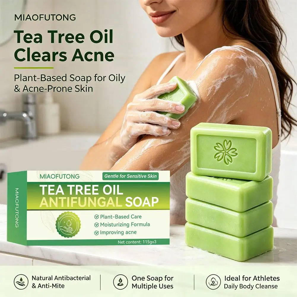 Tea Tree Soap for Face & Body Acne, 3pcs Tea Tree Oil Soap Bar for Face & Body Natural Skin Cleanser for Oily, Dry & Itchy Skin