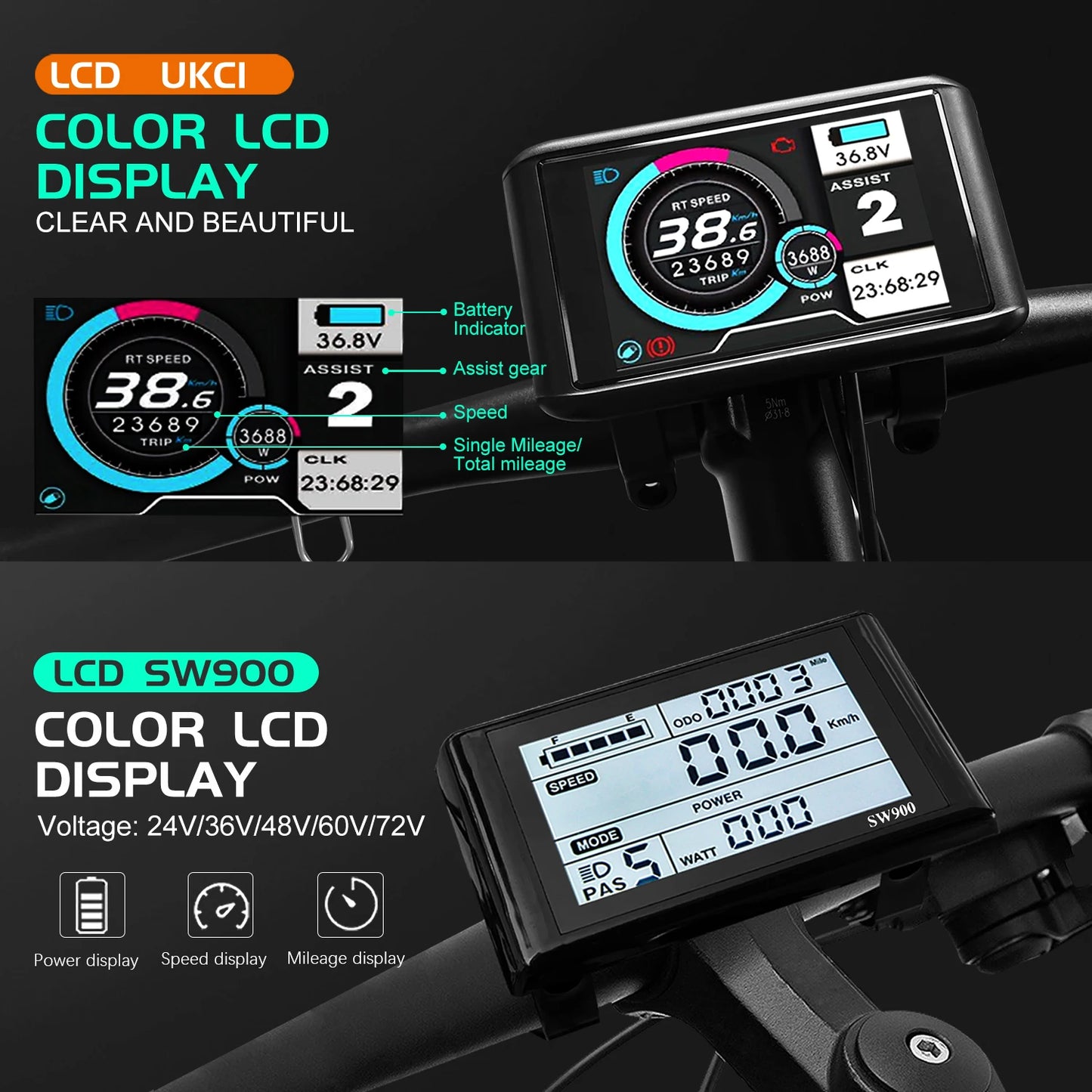 Electric Bicycle 80A BLDC Sine Wave/Square Wave 3 Mode Controller 48V72V3000W5000W Throttle PAS E-Brake Display for Ebike Scoote