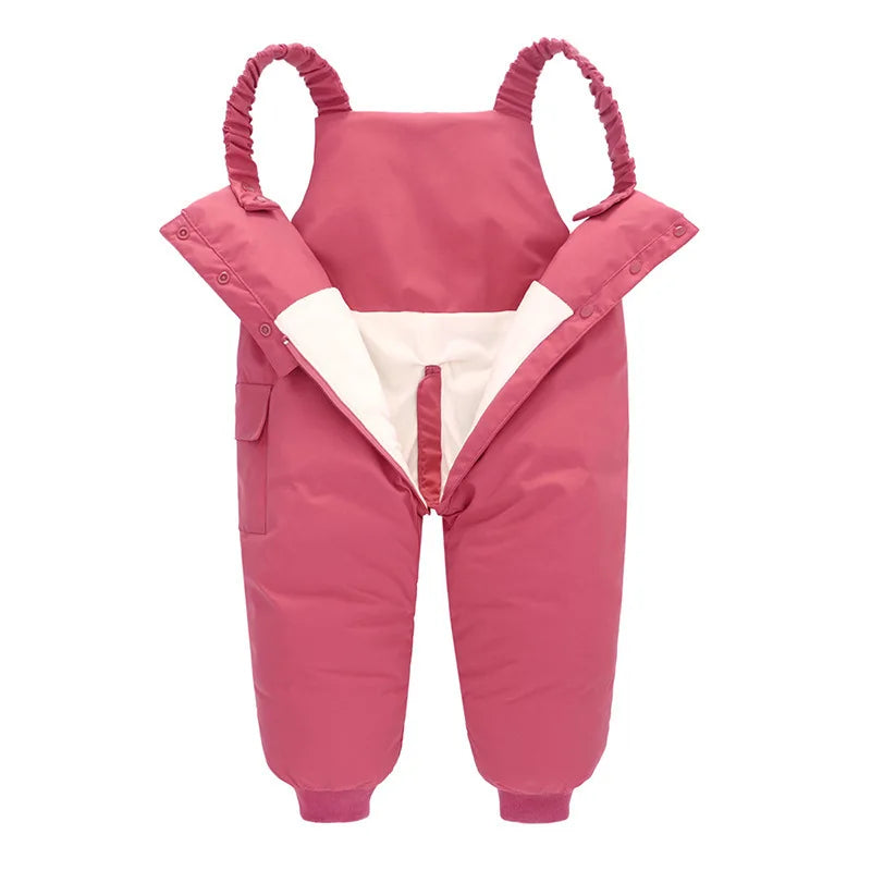 2025 Autumn Winter Baby Boys Overalls Solid Color Lining Plush Keep Warm Jumpsuit For 1-4Y Toddlers Kids Down Cotton Trousers