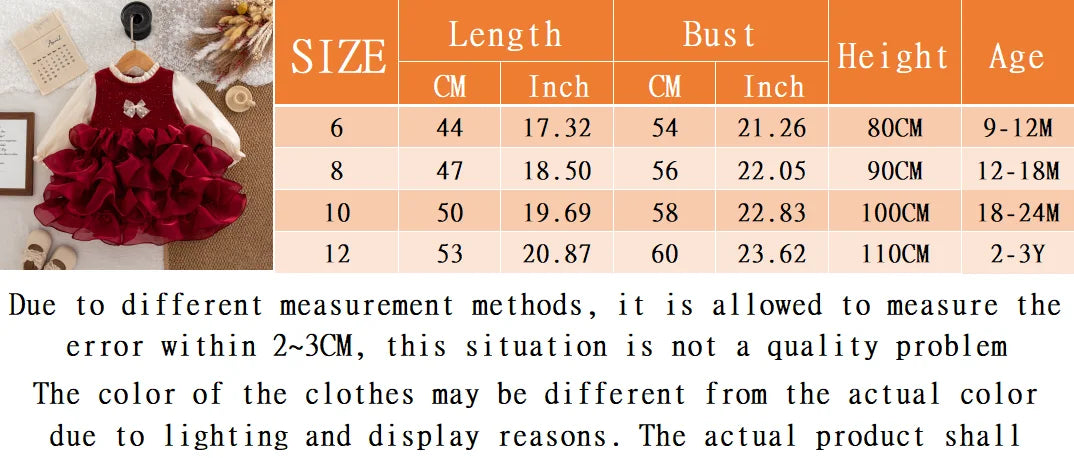 Autumn And Winter New Princess Style Baby Girl Dresses, Red Children'S Clothes For Birthday Parties Suitable For Babies Aged 0-3