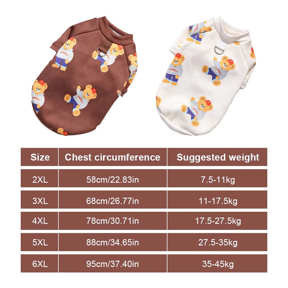 Universal 7.5-45kg Bear Patttern Pet Dog Cat T-shirt Cotton Dog Soft Breathable Clothes for French Bulldog Mediun Large Dogs