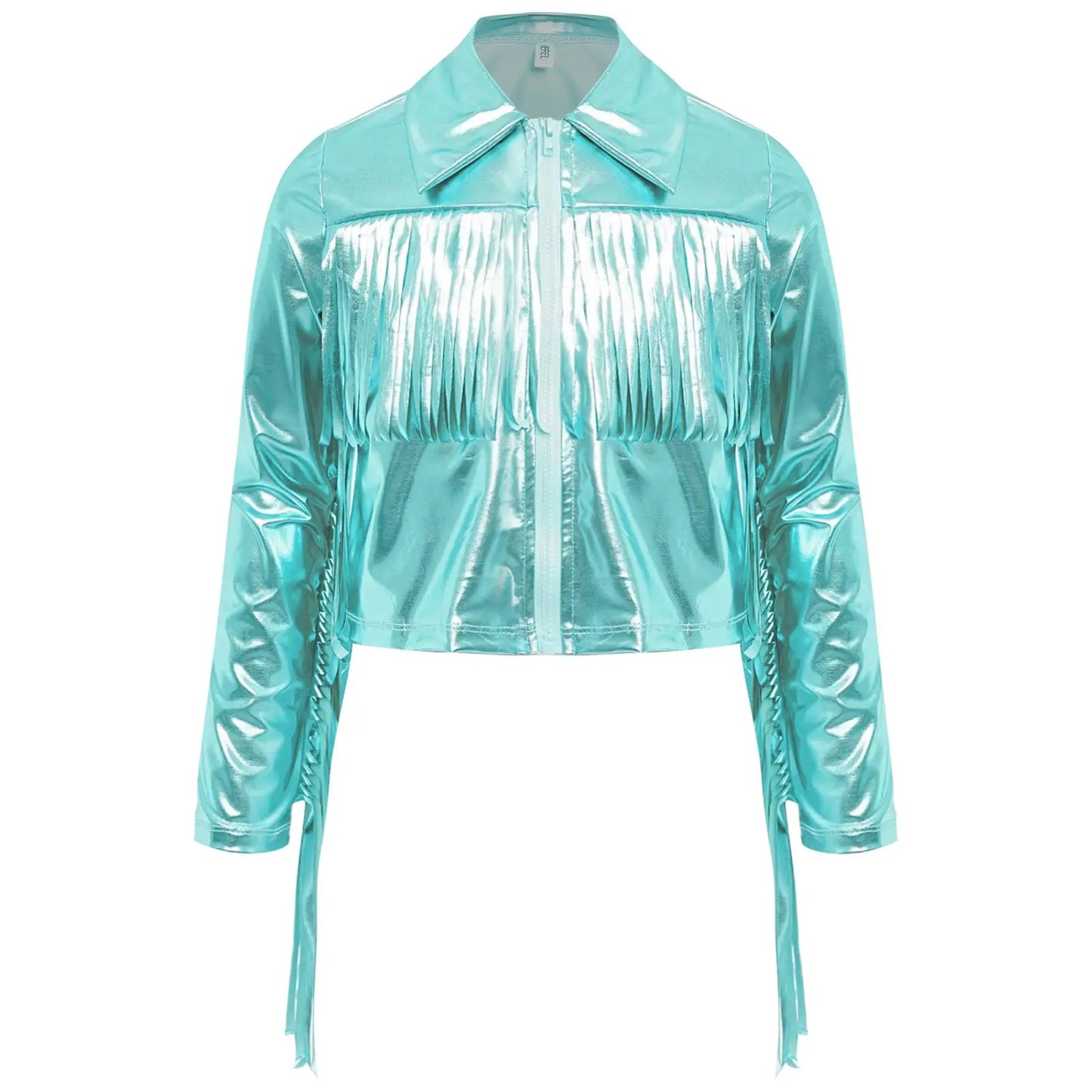 Girl's Tassels Jackets Streetwear Metallic Jazz Dance Costume Turn-Down Collar Childs Fashion Fringe Coats Jacket Party Jacket