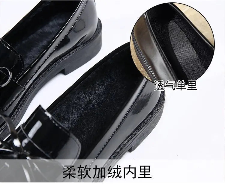 Black Patent Leather Women's Loafers Platform Slip on Shoes for Women 2025 New Spring British Tassel Casual Flats Shoes Woman
