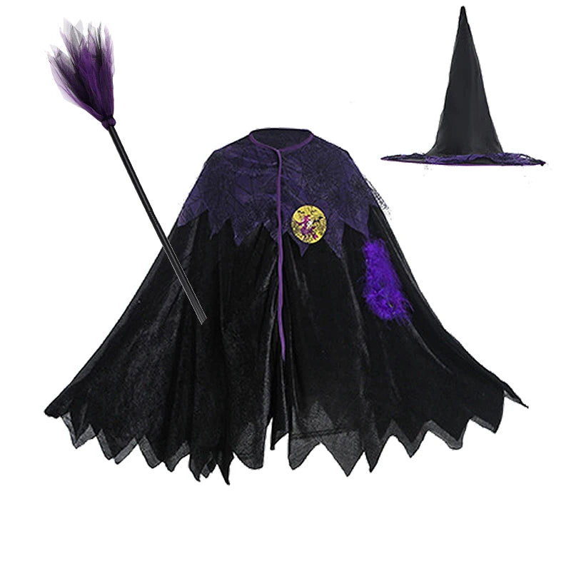 2-12T Halloween Costume for Kids Girls Purple Bat Dress Carnival Vampire Costume Witch Cosplay Clothes Carnival Party Gifts