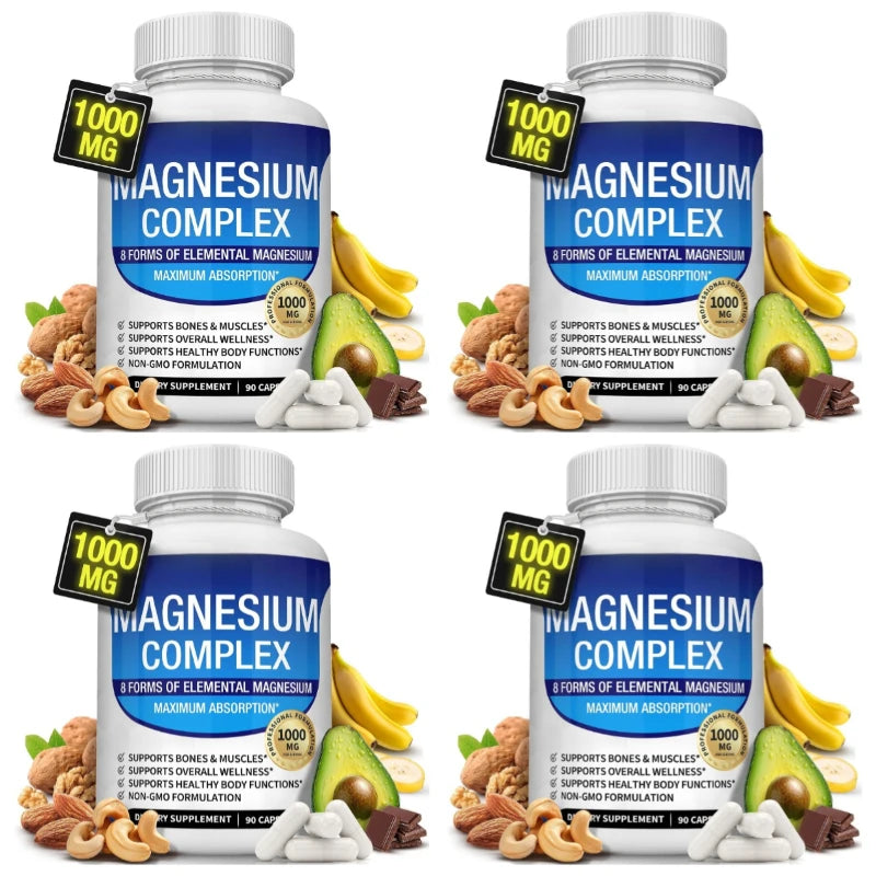 Nutrition Magnesium Complex Capsules 8-Form Elemental Magnesium Supports Healthy Body Functions 1000 Mg 90 Capsules