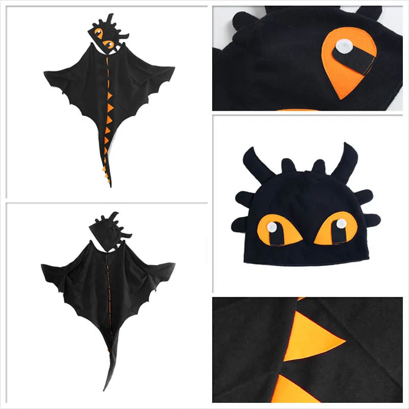 Kids Dragon Cape Costume 3PCS Cloak Hat Mask Set Halloween Carnival Role Play Outfits for Boys Girls School Performance Clothes